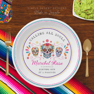 Fun Mexican Fiesta Calavera Sugar Skull Birthday Paper Plate