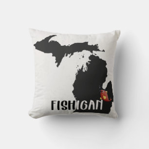 fun Michigan state graphic with fish Cushion