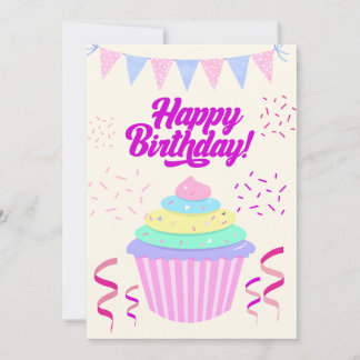 Fun Minimalist Happy Birthday Cupcake Card