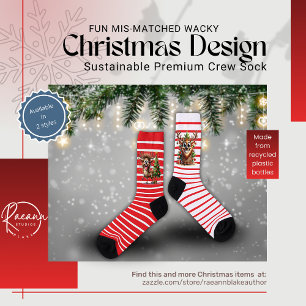Fun Mis-matched Wacky Christmas Crew Socks