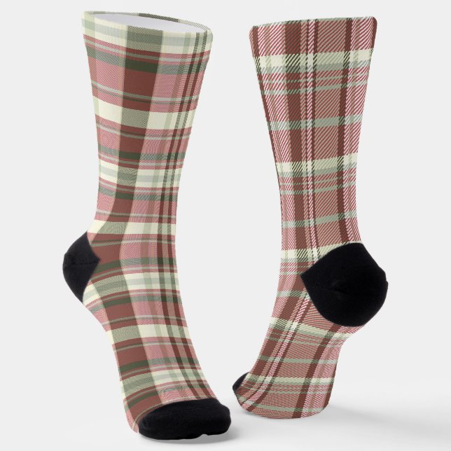 Fun Mismatch Odd Christmas Plaid Socks (Angled)