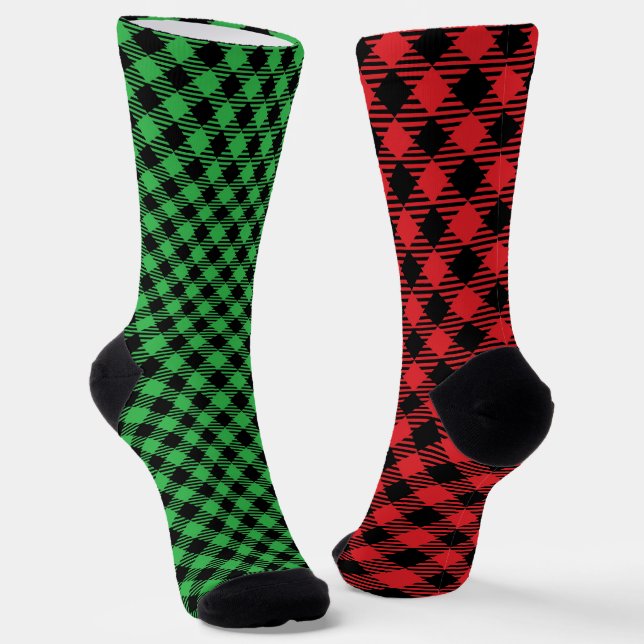 Fun Mismatch Odd Christmas Plaid Socks (Angled)