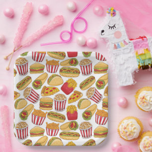 fun mixed fast food party tiled paper plate