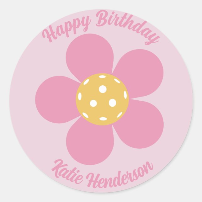 Fun Mod Retro Pickleball Flower Personalised  Classic Round Sticker (Front)
