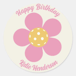 Fun Mod Retro Pickleball Flower Personalised Classic Round Sticker
