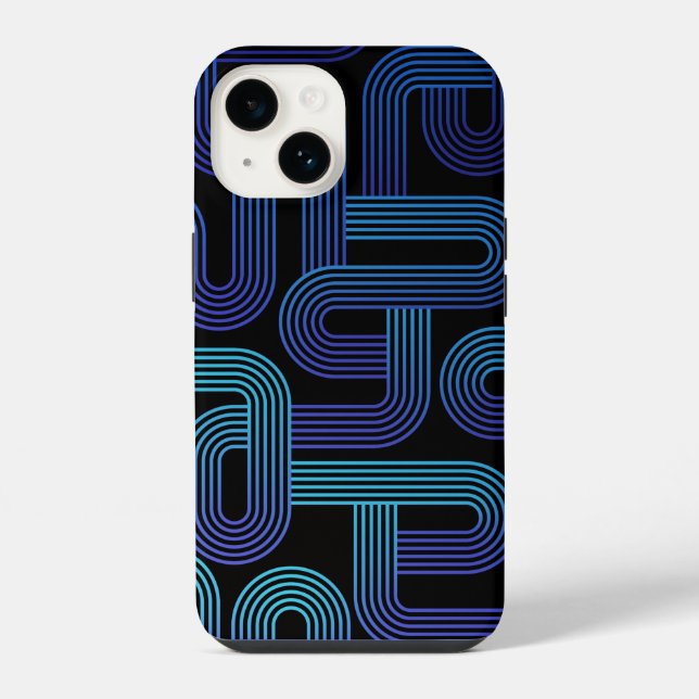 Fun Modern Abstract Purple Blue Maze Pattern iPhone Case (Back)