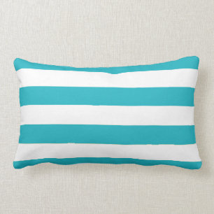 Fun Modern Aqua Blue and White Stripe Pattern Lumbar Cushion