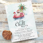 Fun Modern Beach Themed Christmas Party  Invitation<br><div class="desc">A fun Christmas party invitation with Santa Claus relaxing in a pink flamingo floaty and a palm tree behind him. Featuring the message "Come Chill With Us",  this fun modern holiday invite is perfect for Christmas on the beach or coastal holiday get togethers!</div>