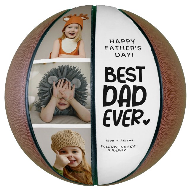Fun Modern 'BEST DAD EVER' 3 Photo Basketball (Vertical)
