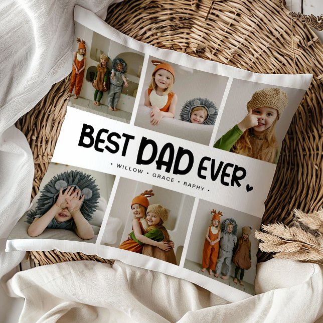 Fun Modern 'BEST DAD EVER' 6 Photo Cushion (Creator Uploaded)