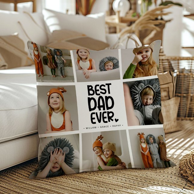 Fun Modern 'BEST DAD EVER' 6 Photo Cushion (Creator Uploaded)