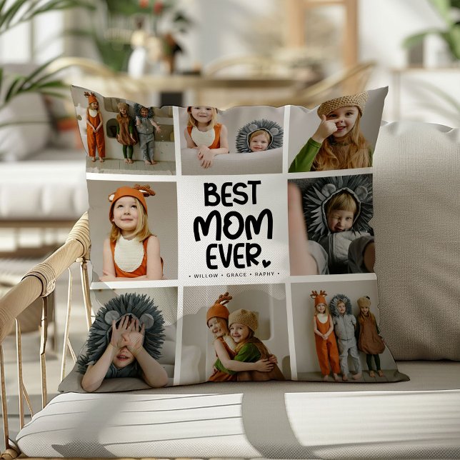 Fun Modern 'BEST MOM EVER' 6 Photo Cushion (Creator Uploaded)
