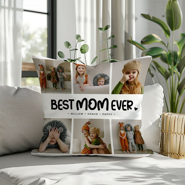 Fun Modern 'BEST MOM EVER' 6 Photo Cushion (Creator Uploaded)