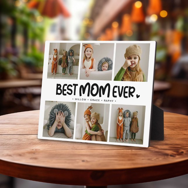 Fun Modern 'BEST MOM EVER' 6 Photo Plaque (Creator Uploaded)