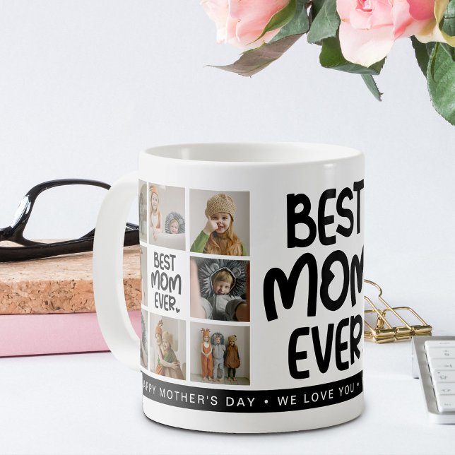 Fun Modern 'BEST MOM EVER' 8 Photo Coffee Mug (Creator Uploaded)