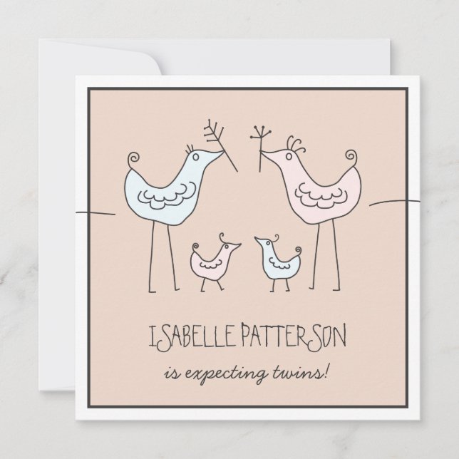 Fun Modern Birds Twin Baby Shower Invitation (Front)