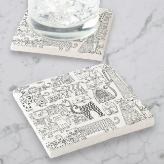 Fun Modern Black and White Cats And Kittens  Stone Coaster