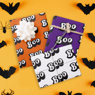 Fun Modern Boo  Colourful Halloween Night Typo Wrapping Paper Sheet