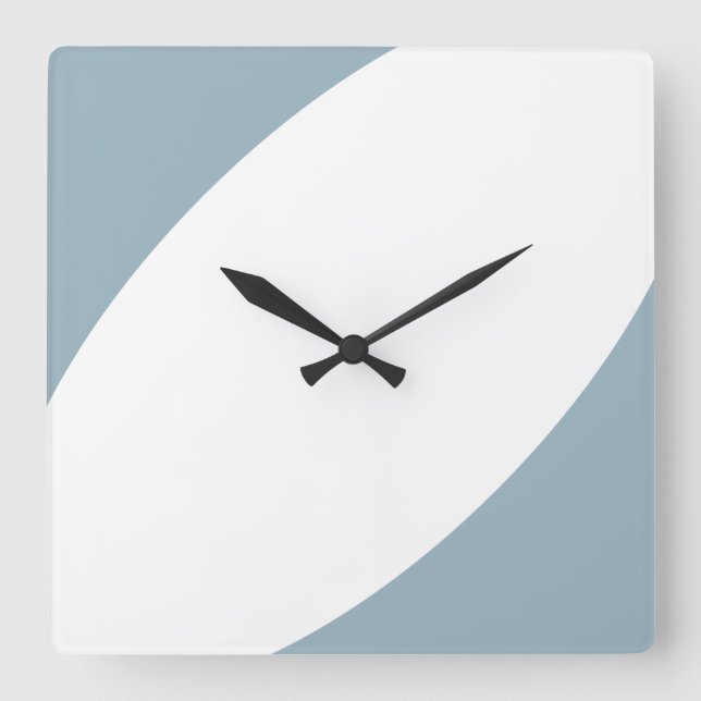 Fun Modern Bright White Slate Blue Abstract Curves Square Wall Clock (Front)