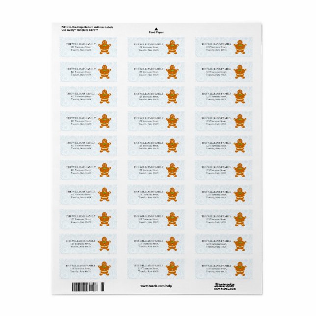 Fun modern cartoon of a Gingerbread man cookie, Return Address Label (Full Sheet)
