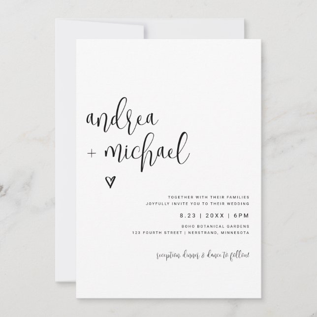 Fun Modern Casual Minimalist Heart Wedding Invitation (Front)