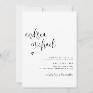Fun Modern Casual Minimalist Heart Wedding Invitation