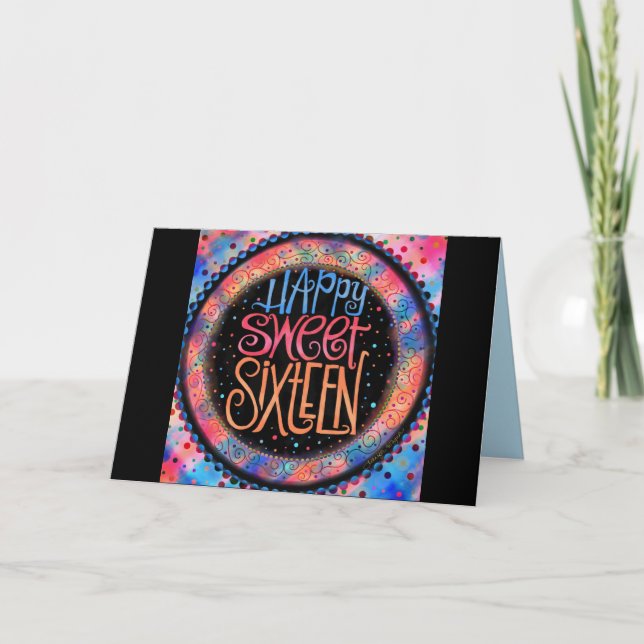 Fun Modern Cheerful Sweet Sixteen Birthday Card (Front)