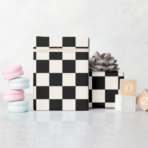 Fun Modern Chequered Black & Cream Wrapping Paper