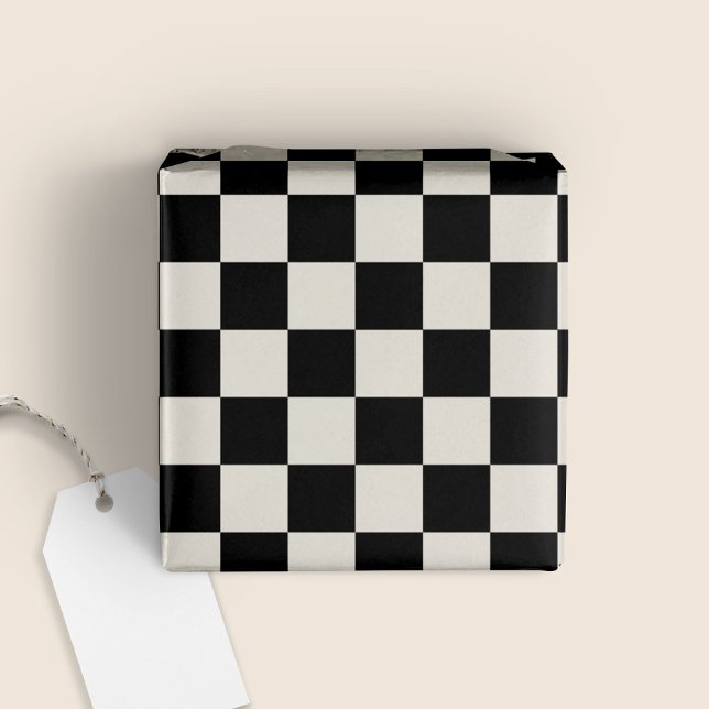 Fun Modern Chequered Black & Cream Wrapping Paper (Creator Uploaded)