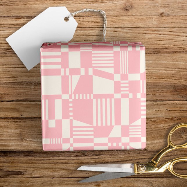 Fun Modern Chequered Pink & White Wrapping Paper (Creator Uploaded)