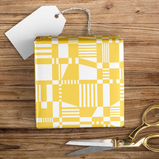 Fun Modern Chequered Yellow & White Wrapping Paper (Creator Uploaded)