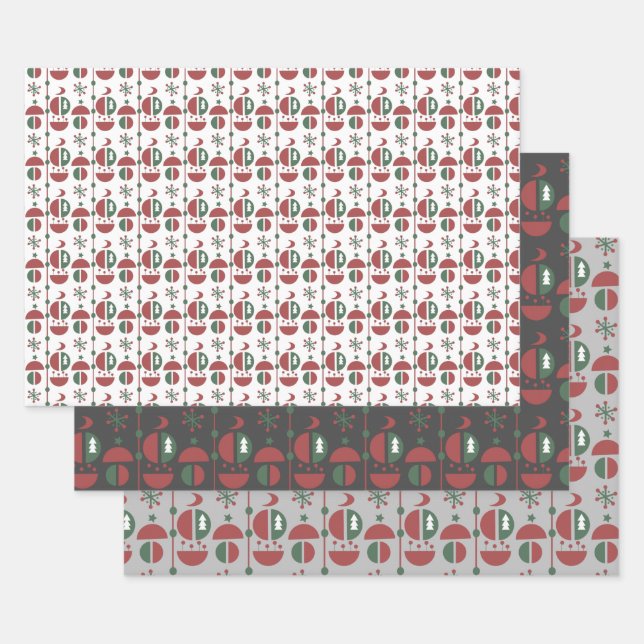 Fun Modern Christmas Geometrical Shapes Pattern Wrapping Paper Sheet (Set)