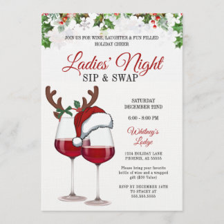 Fun Modern Christmas Sip & Swap Cocktail Party Inv Invitation