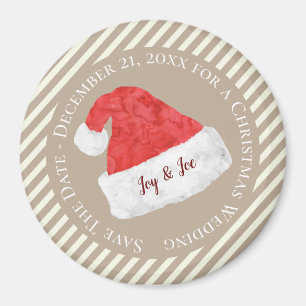 Fun Modern Christmas Wedding with Red Santa Hat Magnet