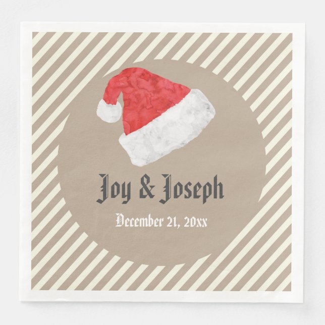 Fun Modern Christmas Wedding with Red Santa Hat Napkin (Front)