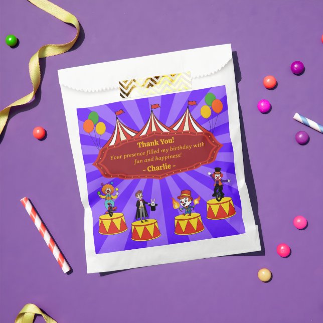 Fun Modern Colourful Cartoon Circus Thank You Part Favour Bag (Creator Uploaded)