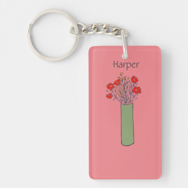 Fun Modern Colourful Flower Sketch For Her  Key Ring (Front)