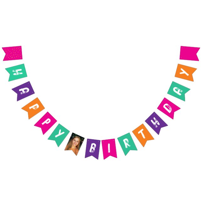 Fun Modern Colourful Purple Pink Kids Photo Pictur Bunting (All)