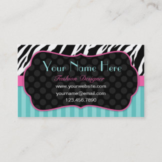 Fun, Modern, Colourful Zebra.  Blue, Pink & Black Business Card