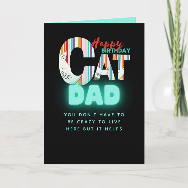 Fun Modern Crazy Cat DAD Personalised Birthday Card (Front)