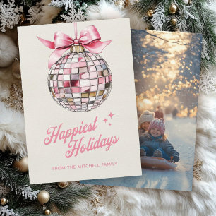 Fun Modern Disco Ball Ornament Happiest Photo Holiday Card