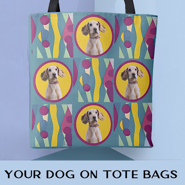 Fun Modern Dog Mum Photo Modern Abstract Pattern Tote Bag (Creator Uploaded)