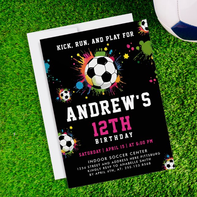 Fun Modern Girl Pink And Black Soccer Sport Balls  Invitation (Creator Uploaded)
