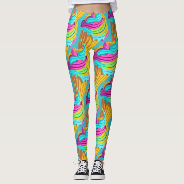 Fun Modern Girly Colourful Ice Cream Cone Pattern  Leggings (Front)