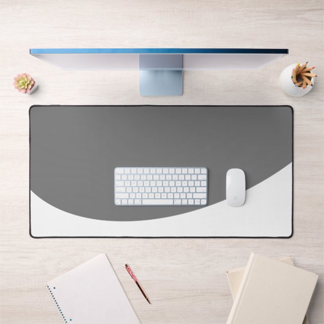 Fun Modern Grey White Sweeping Flowing Curves Desk Mat (Office 1)