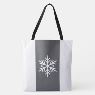 Fun Modern Grey White Vertical Stripes Snowflake Tote Bag