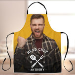 Fun Modern Head Chef Cool Name Photo Men's Apron<br><div class="desc">Cool and funny personalised gift for the head chef in your life. Simply upload his photo and customise with his name and birth year or year he opened his restaurant - and this will be a great gift for any great father in your life, whether it is a boyfriend, boss,...</div>