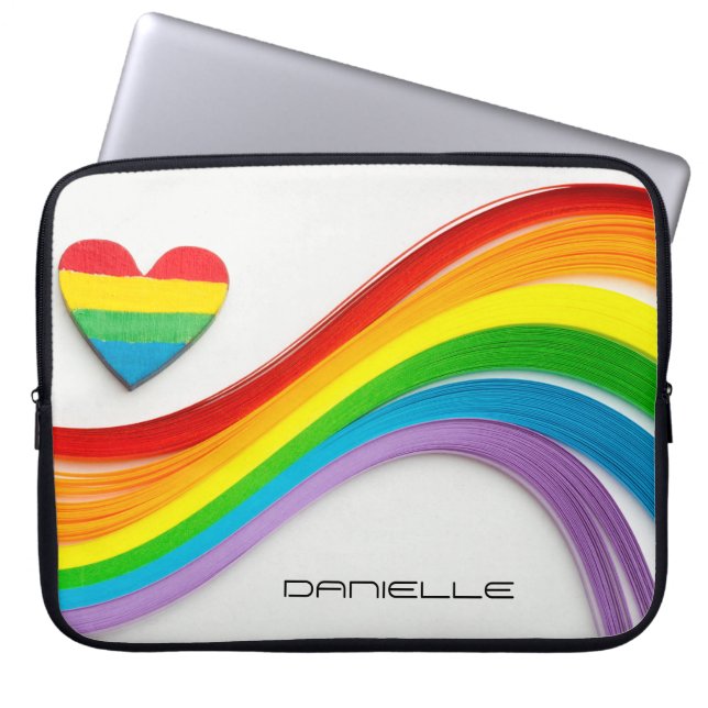 Fun Modern LGBT Pride Rainbow Personalised Name Laptop Sleeve (Front)