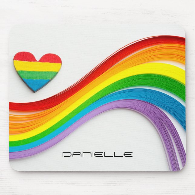 Fun Modern LGBT Pride Rainbow Personalised Name Mouse Pad (Front)
