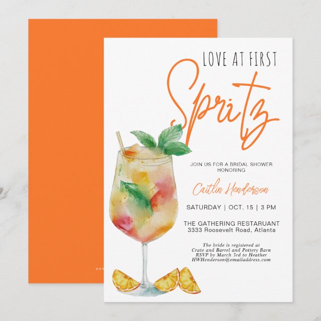Fun Modern Love At First Spritz Bridal Shower Invitation (Front/Back)